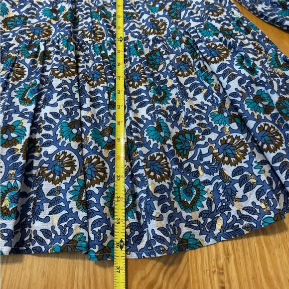 OLIPHANT Metallic Clip Balloon Sleeve Tip Split Neck Mini Dress SZ Medium Blue - Picture 7 of 10